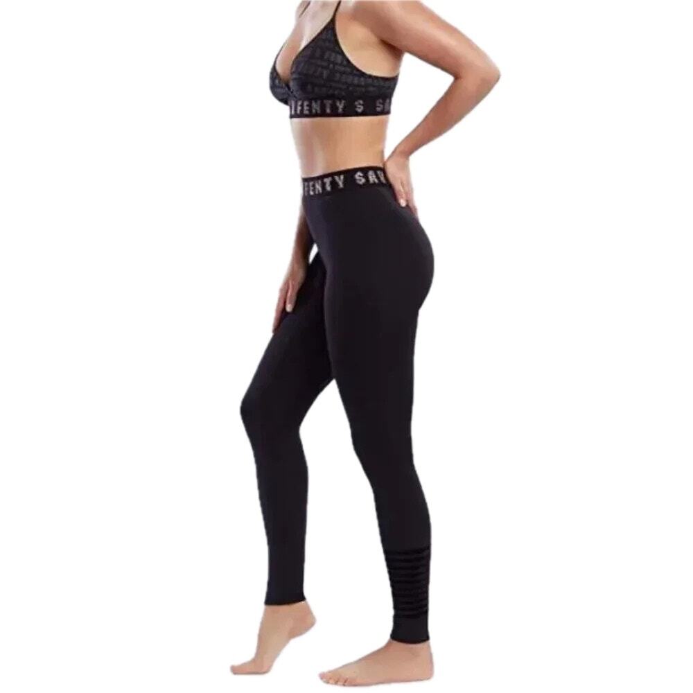 Savage X Fenty Black Mesh Cutout High-Waisted Leggings Medium